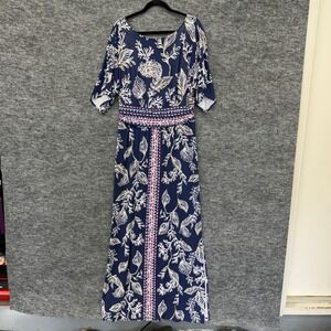 Lilly Pulitzer Parigi Boat Neck Maxi Dress Womens XL Blue Coral Party 017210